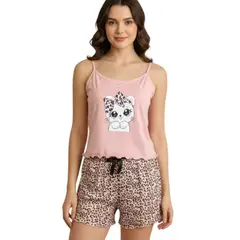 MEDIA LUNA - Pijama Conjunto Mujer de Short y Polera Gatito Animal Print