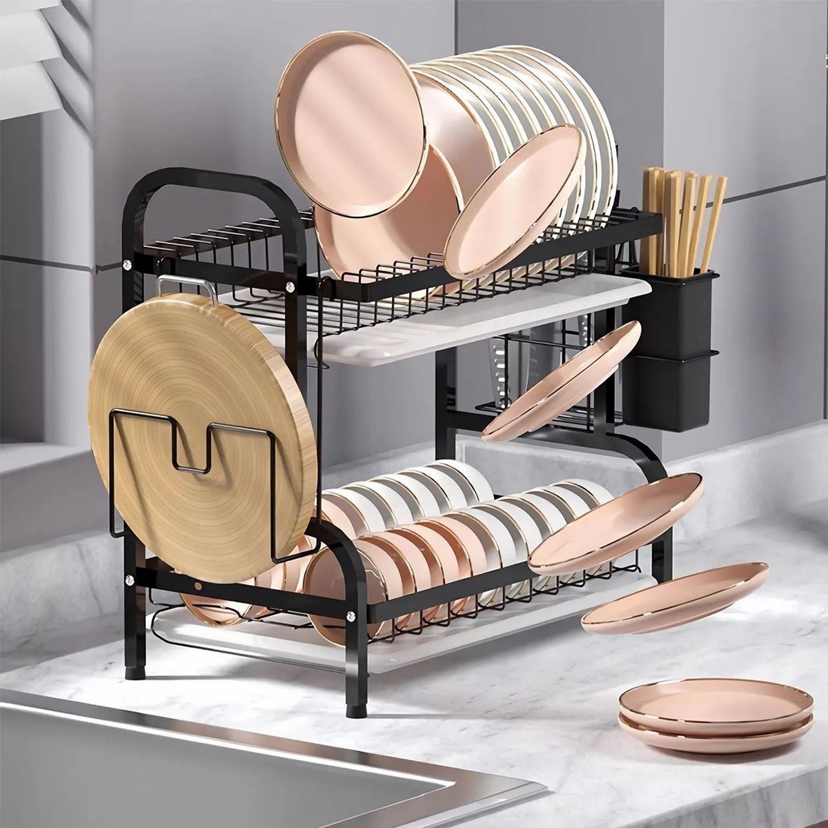 GENERICO - Secador Escurridor De Platos Loza Vajilla 2 Niveles Secaplato Cocina