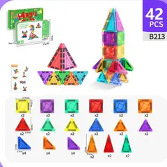 BRO TOUMI - Set 42 Bloques De Construcción Magnéticos Azulejos Imán 3d
