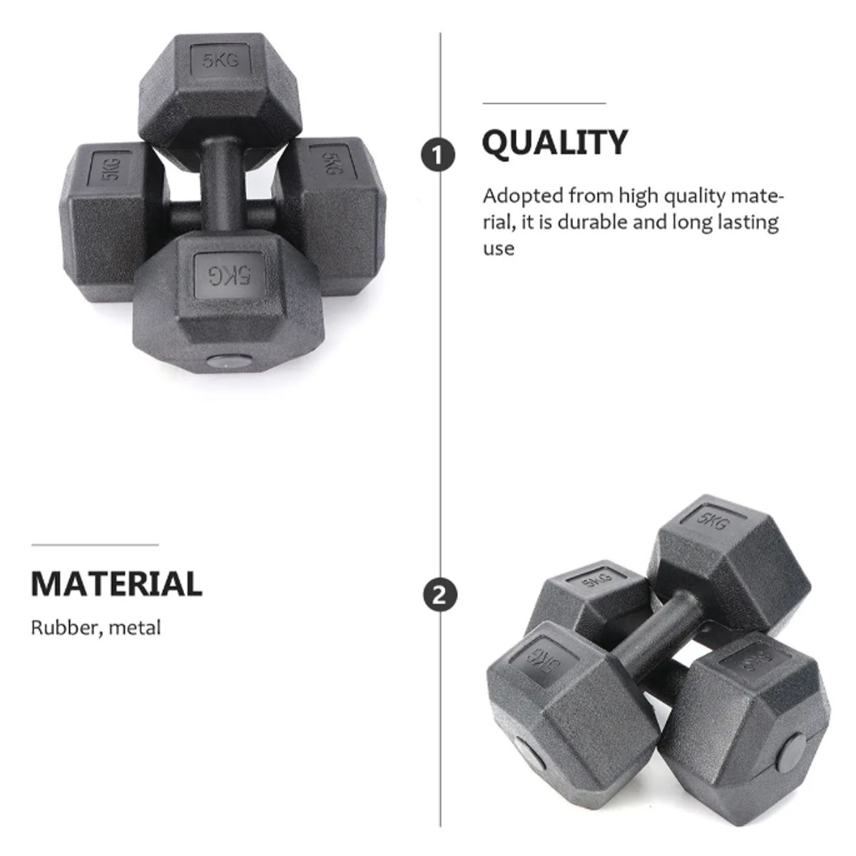 GENERICO - Par de Mancuerna Hexagonal De Caucho 5 Kg