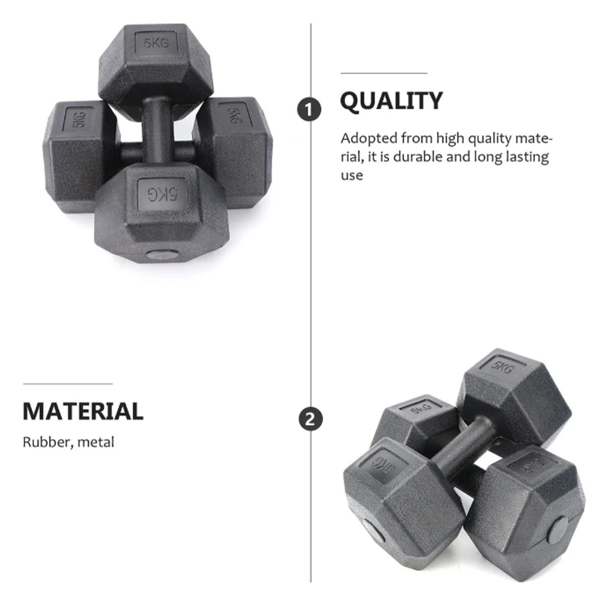 GENERICO - Par de Mancuerna Hexagonal De Caucho 5 Kg
