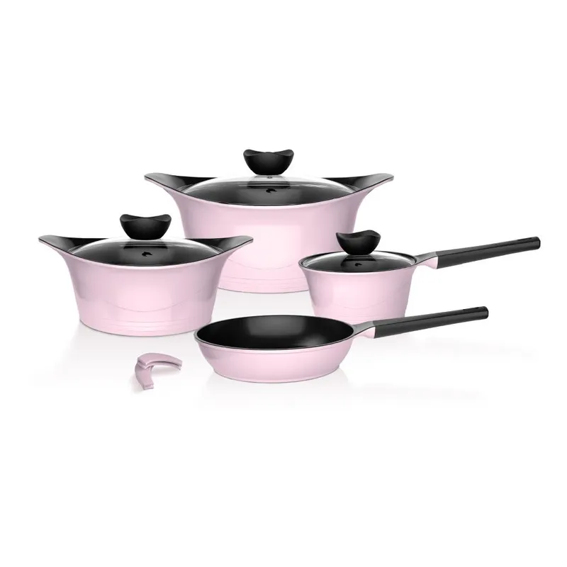 WENS - Batería Cocina Aluminio Fundido 7 piezas Fortis Rosado Wolf
