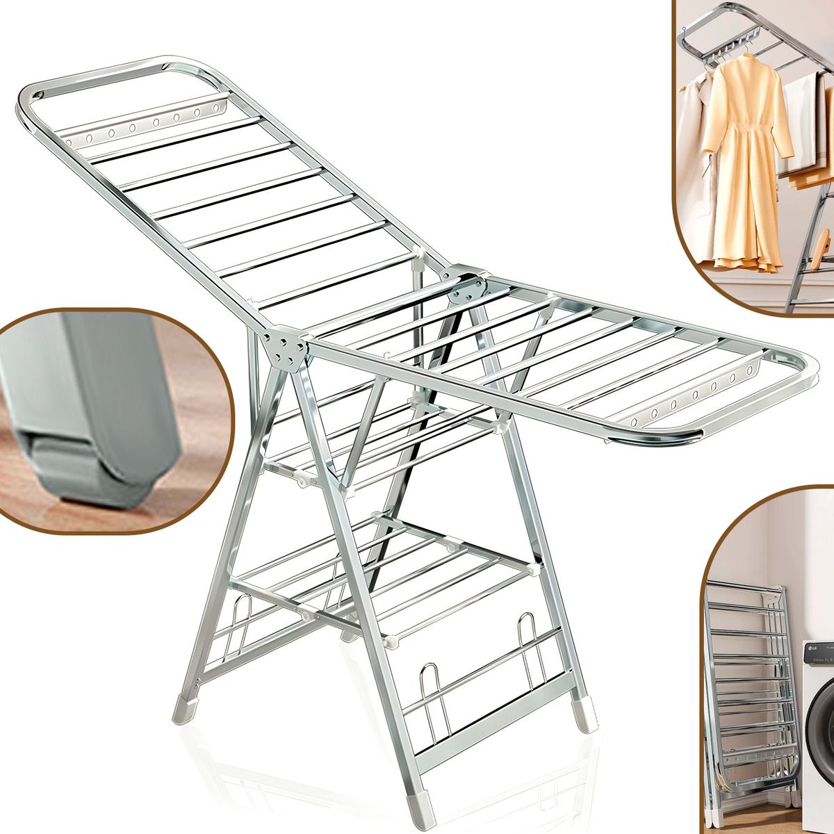 HOMEBRANDT - Tendedero Plegable Acero Inoxidable Premium De 180cm 50kg
