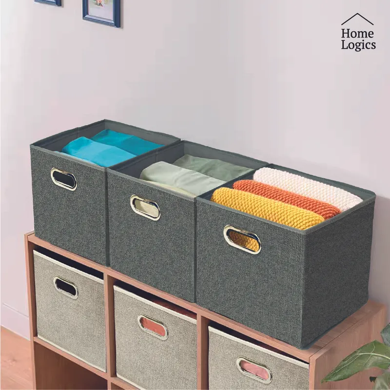 HOME LOGICS - Caja Almacenamiento Gris Plegable 31 x 31 cm Home Logics