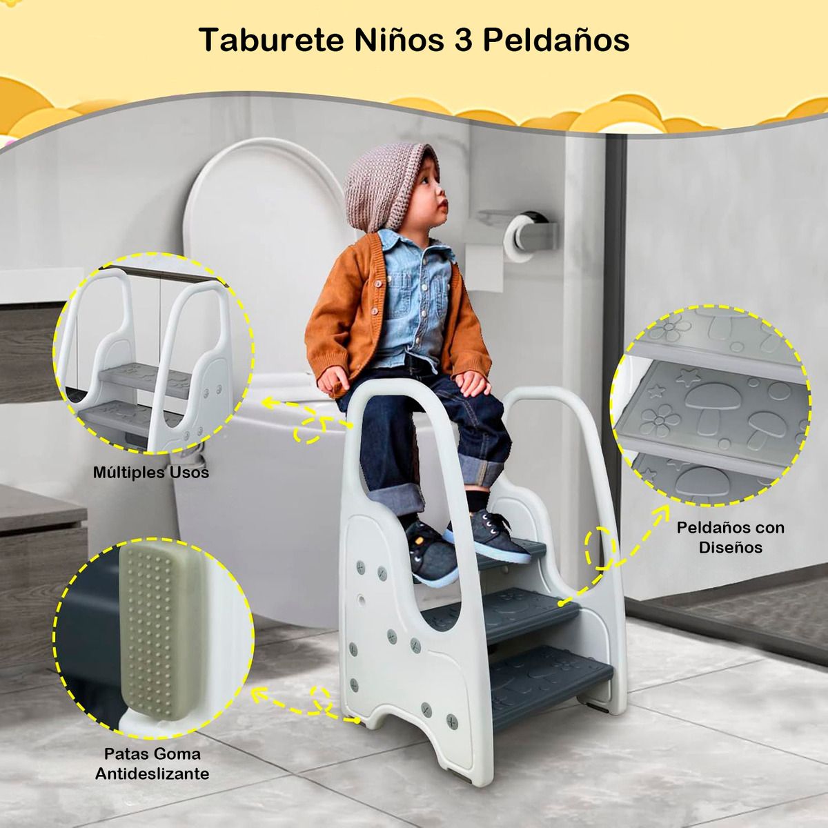HOMEBRANDT - Taburete Escalera Niños Baño Cocina Infantil De 3 Peldaños