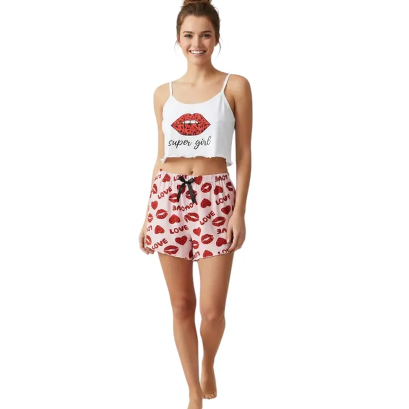MEDIA LUNA - Pijama Conjunto Short y Polera Diseño Kiss