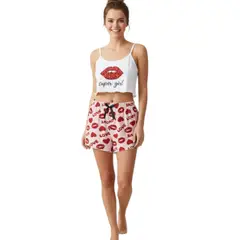 MEDIA LUNA - Pijama Conjunto Short y Polera Diseño Kiss