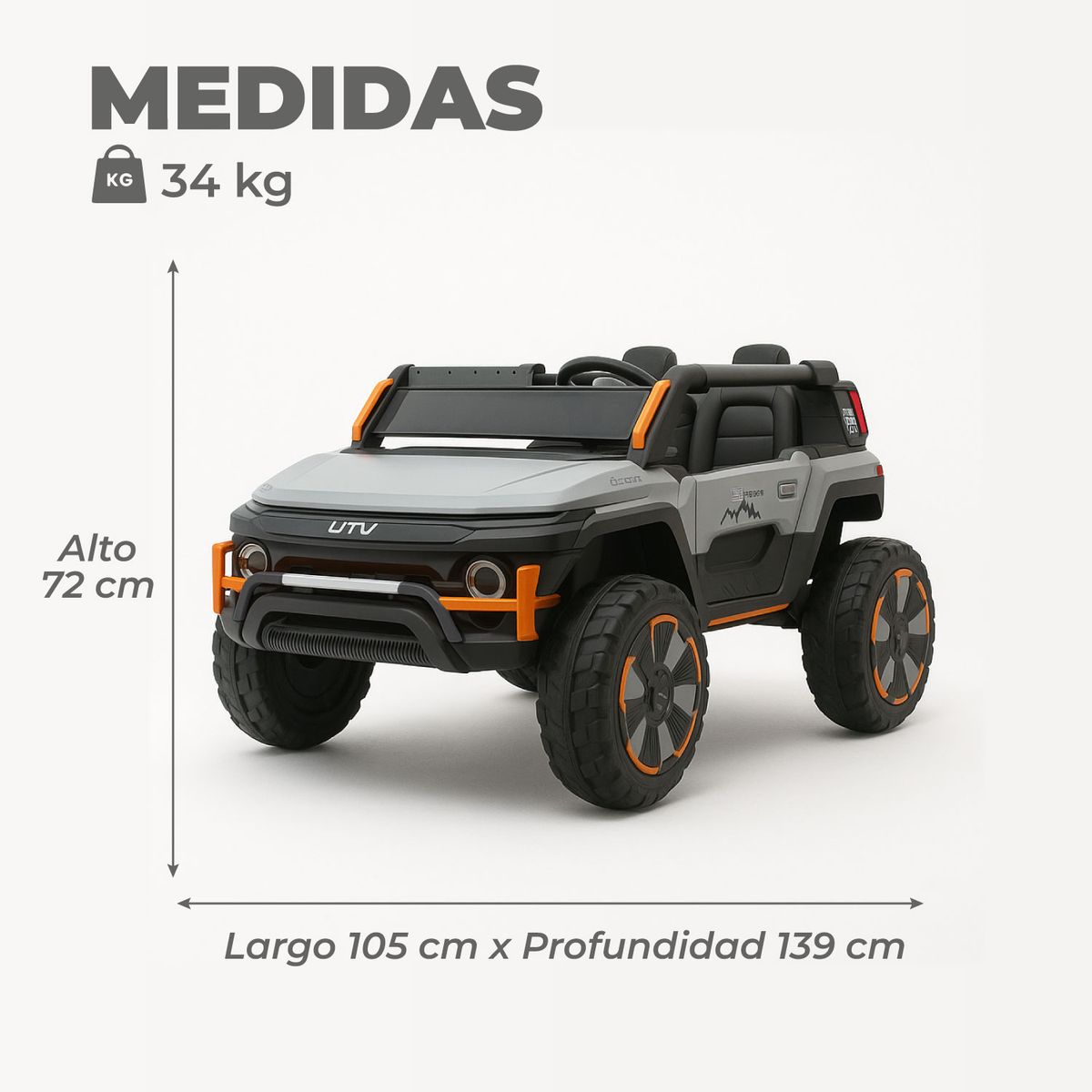 MUNDO ONLINE - Jeep Eléctrico Niños 2 Asientos Luces Led Y Sonido Gris Oscuro