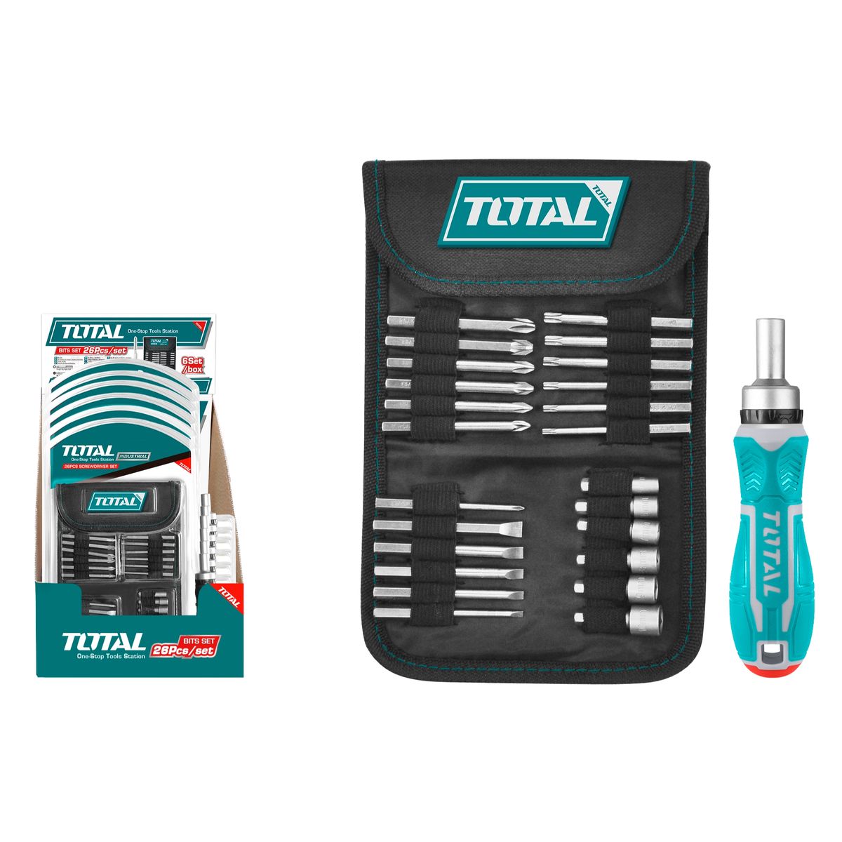 TOTAL TOOLS - Juego Puntas y Destonillador 26 Piezas Total
