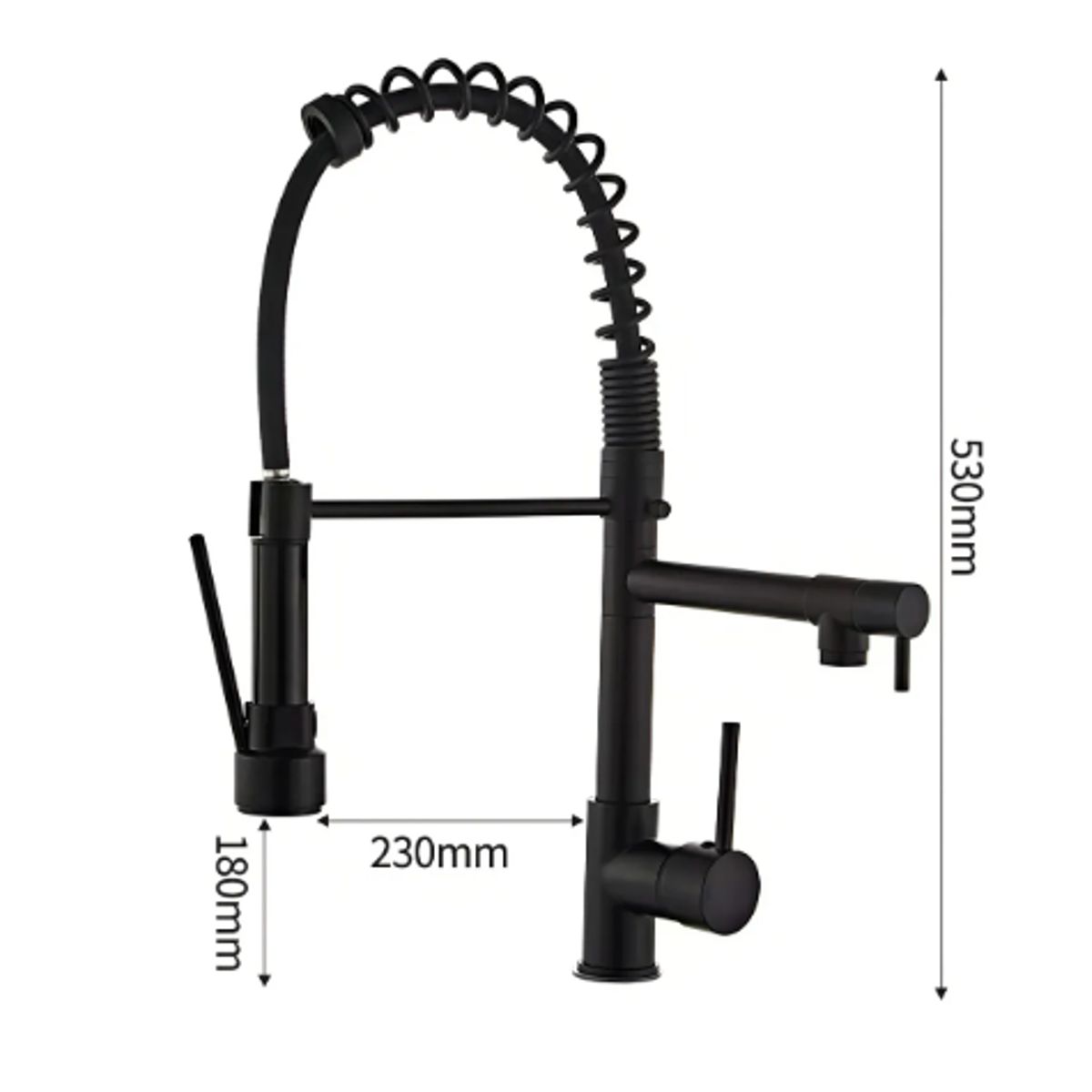 GENERICO - Llave Cocina Monomando Triple Lavaplatos Flexible Mate NEGRO