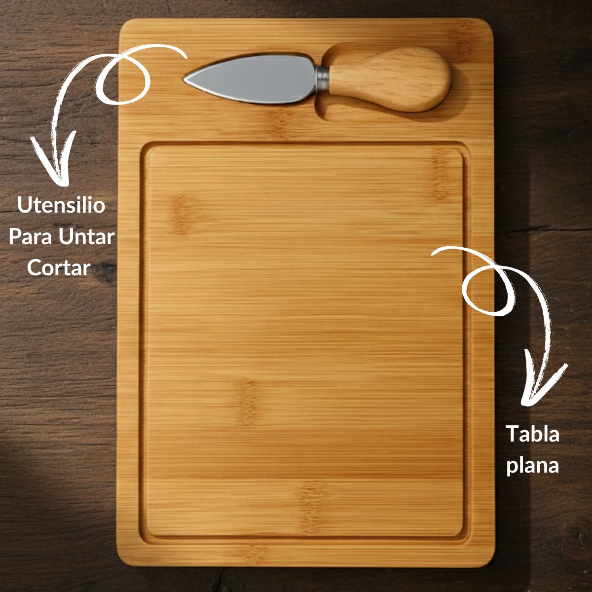 GENERICO - Tabla Picoteo Quesos Madera Con Utensilio Para Untar Cortar