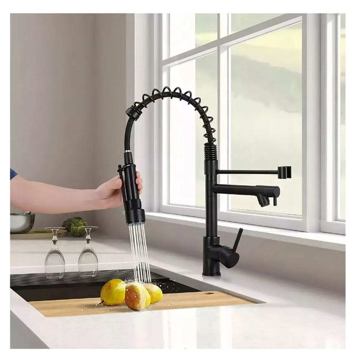 GENERICO - Grifo Llave Lavaplatos Monomando Cocina Flexible NEGRO