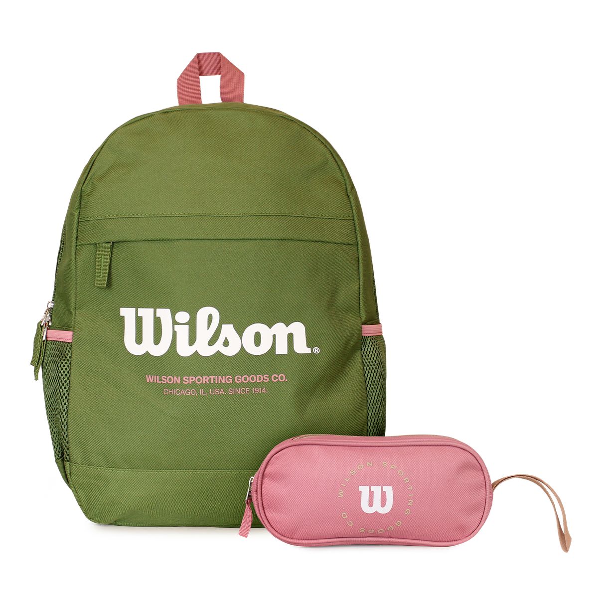 WILSON - Pack Wilson mochila Atom verde + estuche Charlotte rosado