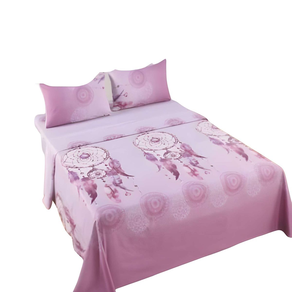 GENERICO - SET DE SABANAS DISEÑO ESTAMPADO 2 PLAZAS ROSA