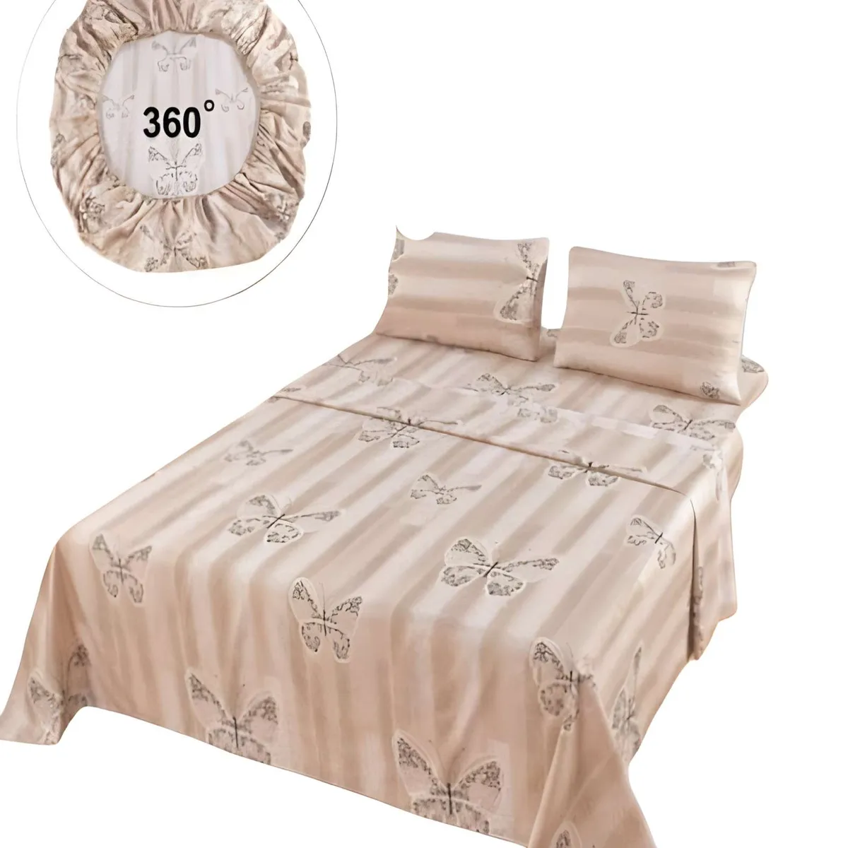 GENERICO - SET DE SABANAS DISEÑO ESTAMPADO 2 PLAZAS BEIGE