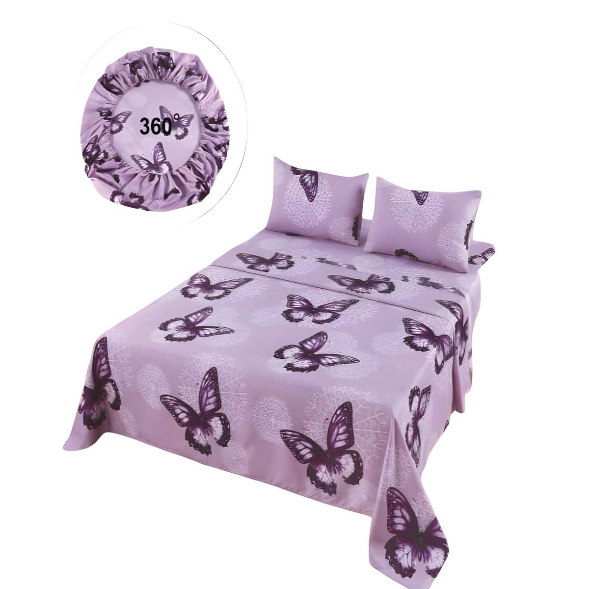 GENERICO - SET DE SABANAS DISEÑO ESTAMPADO 2 PLAZAS LILA