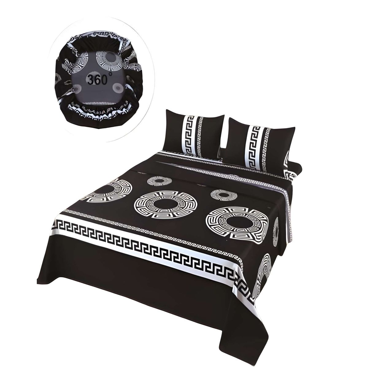 GENERICO - SET DE SABANAS DISEÑO ESTAMPADO 2 PLAZAS NEGRO2