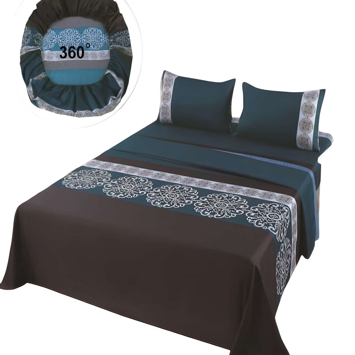 GENERICO - SET DE SABANAS DISEÑO ESTAMPADO 2 PLAZAS VERDE OSCURO