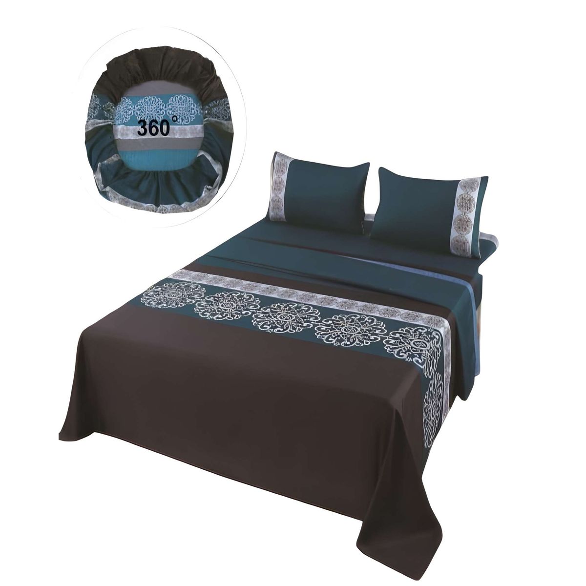 GENERICO - SET DE SABANAS DISEÑO ESTAMPADO 2 PLAZAS VERDE OSCURO