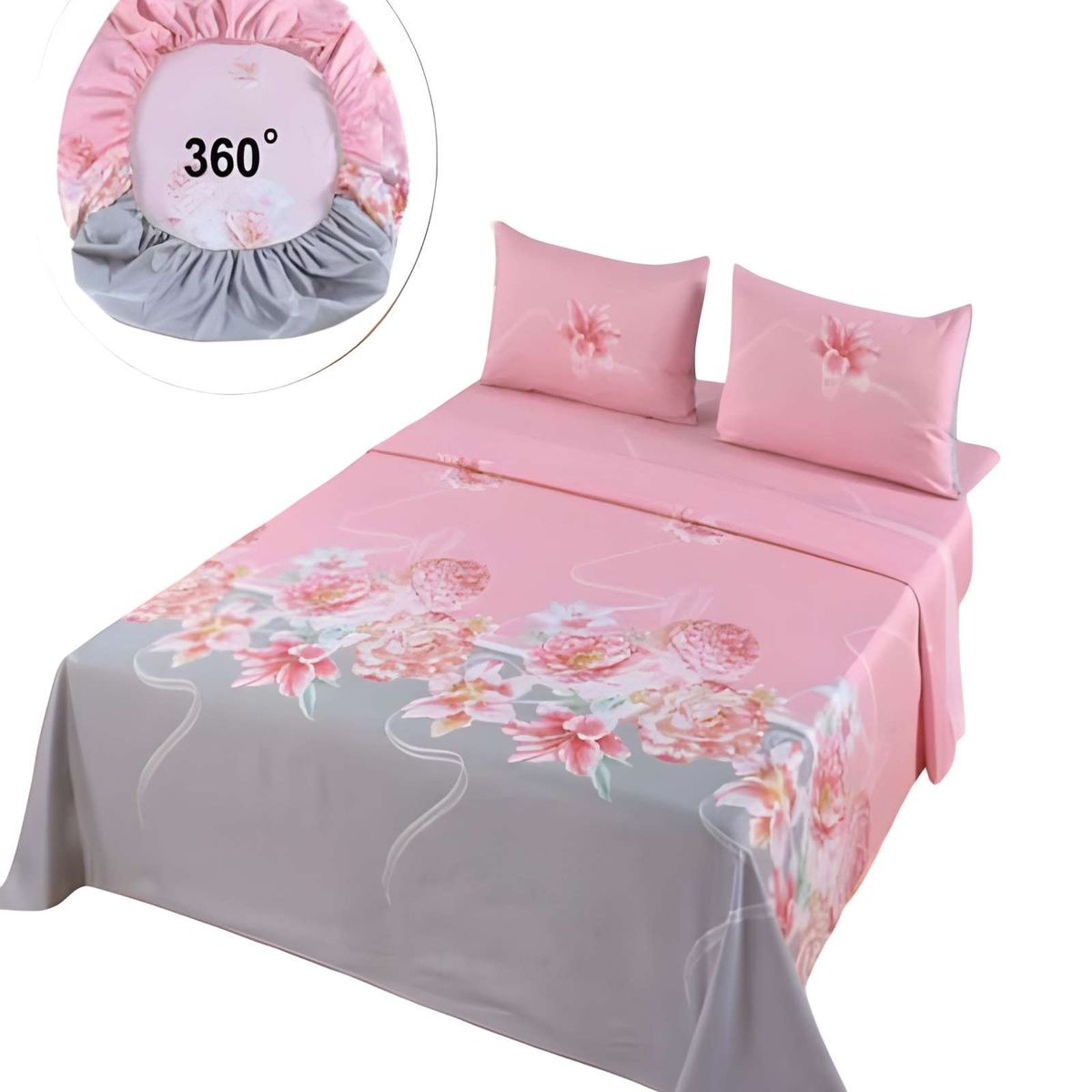 GENERICO - SET DE SABANAS DISEÑO ESTAMPADO 2 PLAZAS ROSADO