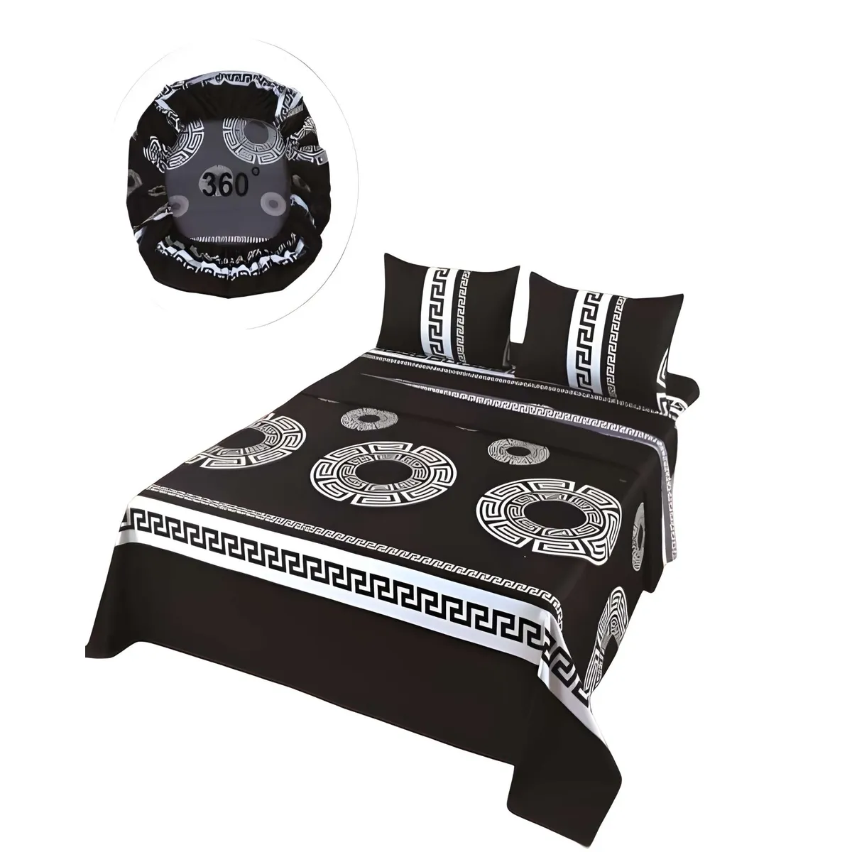 GENERICO - SET DE SABANAS DISEÑO ESTAMPADO 2 PLAZAS NEGRO2