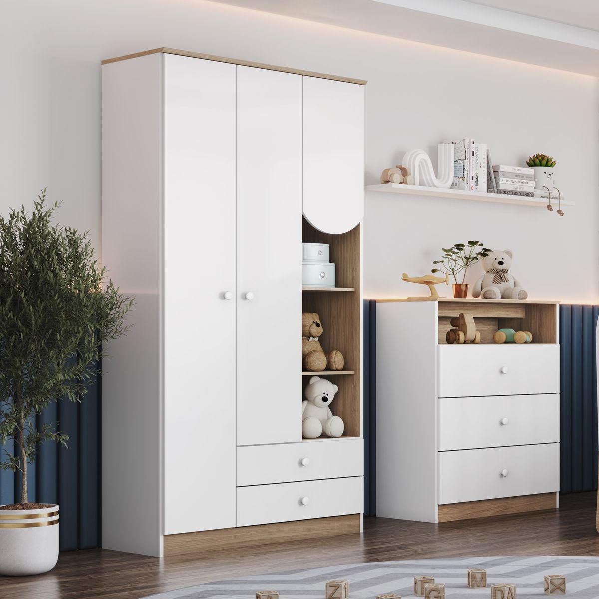 HOME MOBILI - Cómoda Jaspe 3 Cajones Blanco/Café…