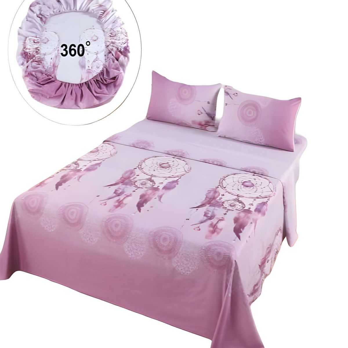 GENERICO - SET DE SABANAS DISEÑO ATRAPASUEÑO 2 PLAZAS ROSA