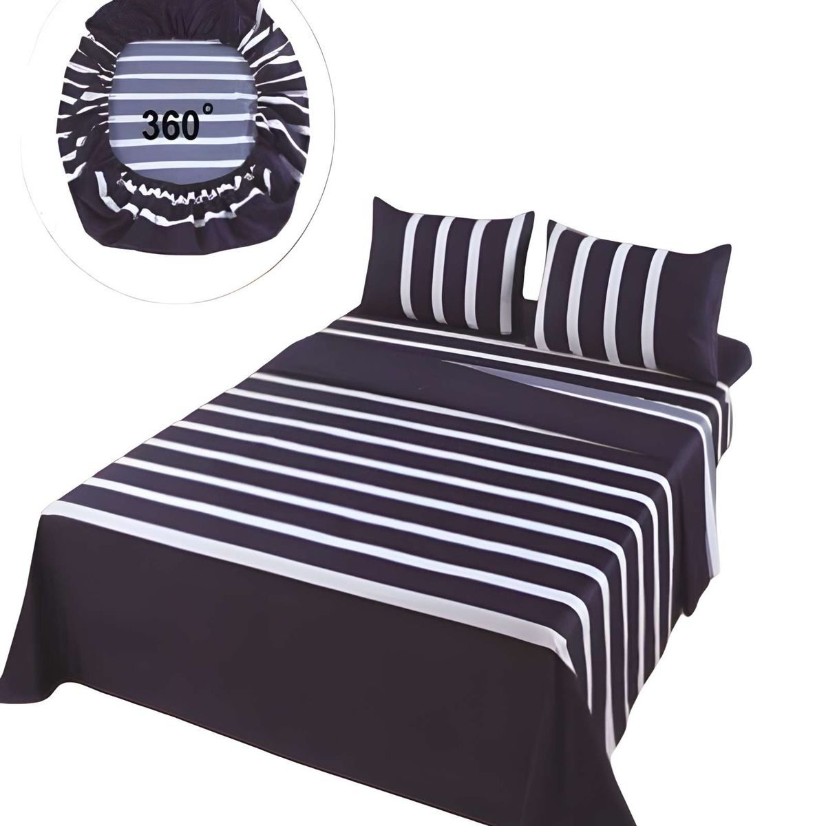 GENERICO - SET DE SABANAS DISEÑO LINEAS 2 PLAZAS AZUL OSCURO