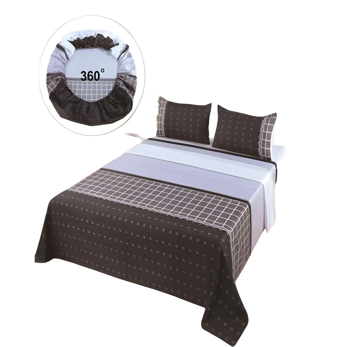 GENERICO - SET DE SABANAS DISEÑO LINEAS 2 PLAZAS GRIS