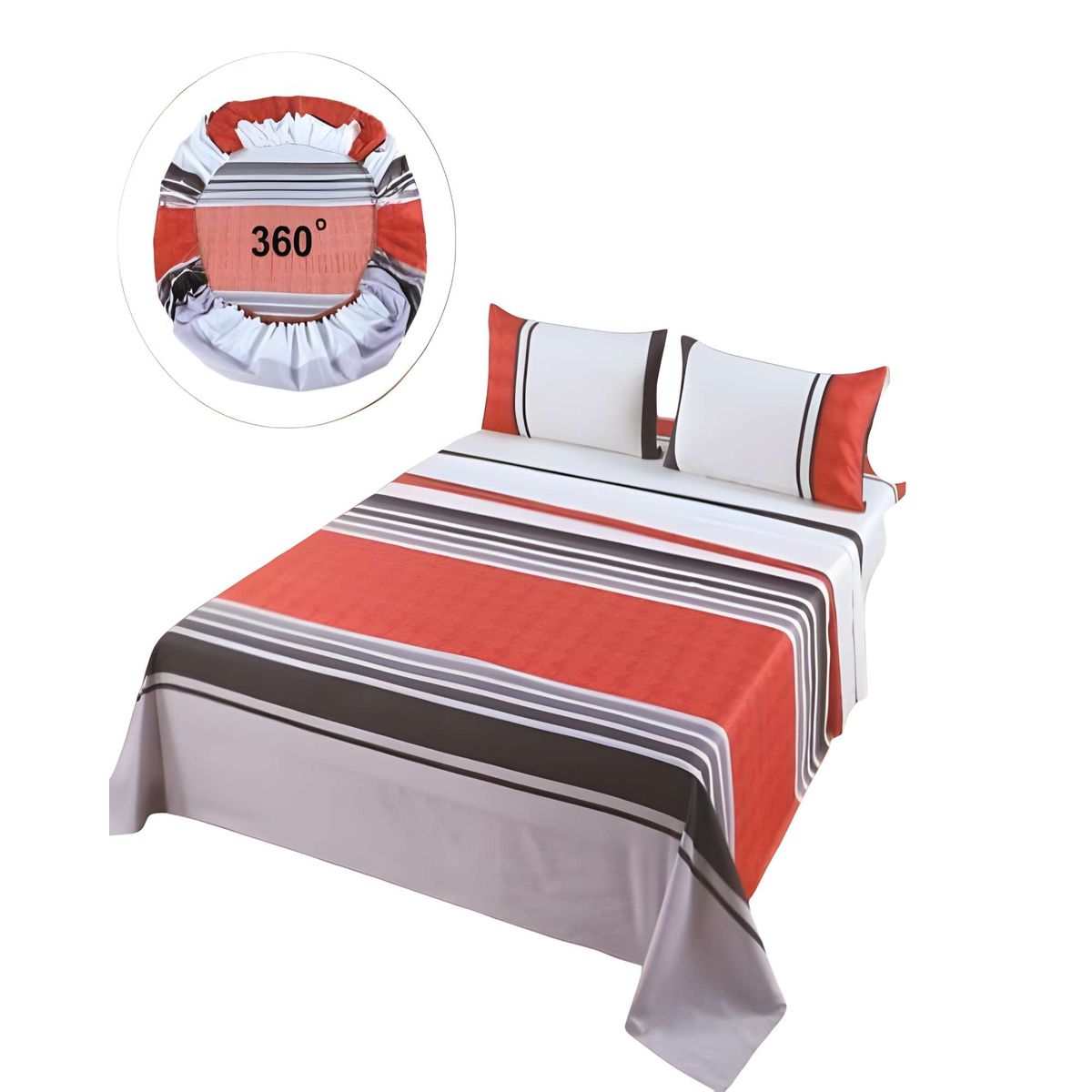 GENERICO - SET DE SABANAS DISEÑO LINEAS 2 PLAZAS NARANJA
