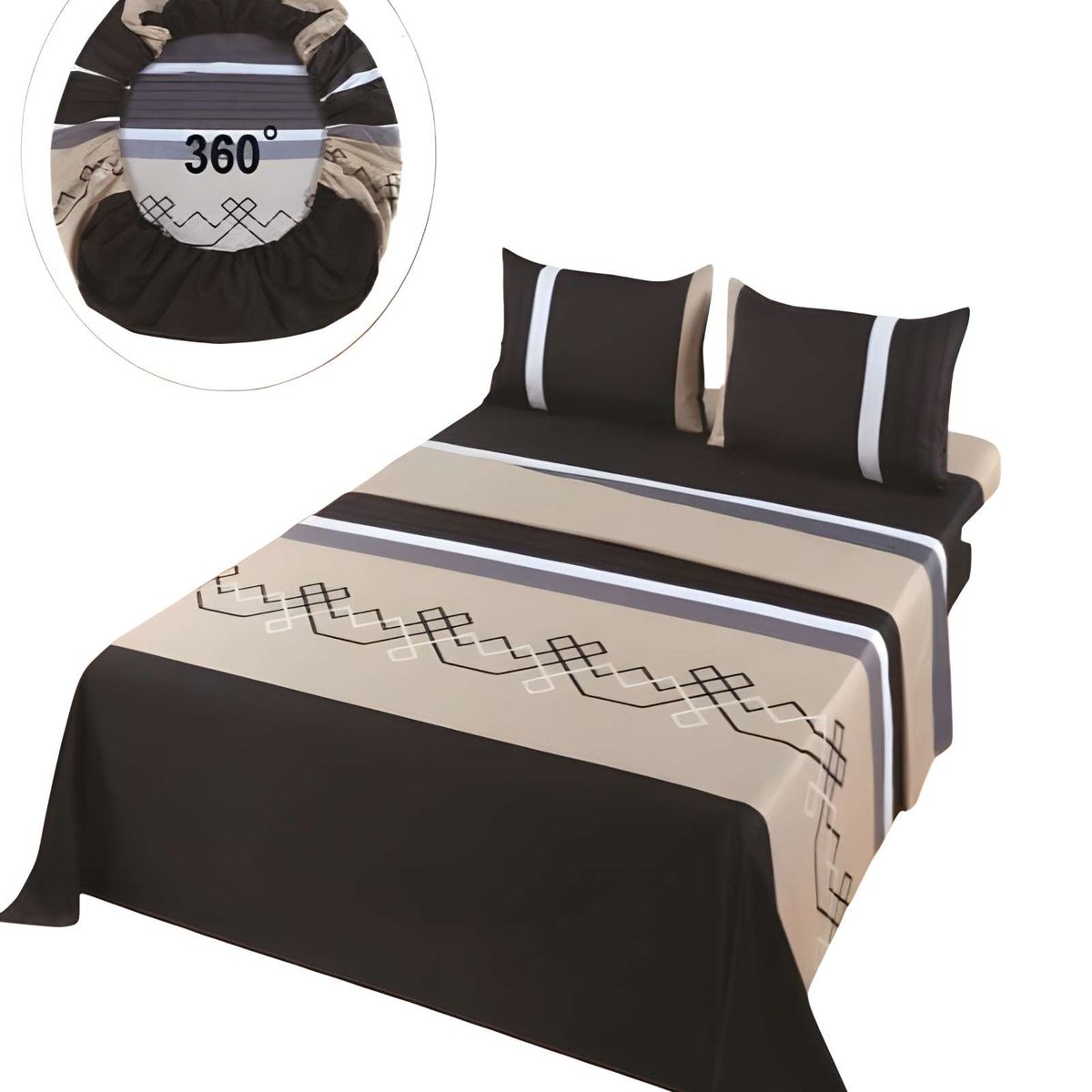 GENERICO - SET DE SABANAS DISEÑO ESTAMPADO 2 PLAZAS NEGRO3