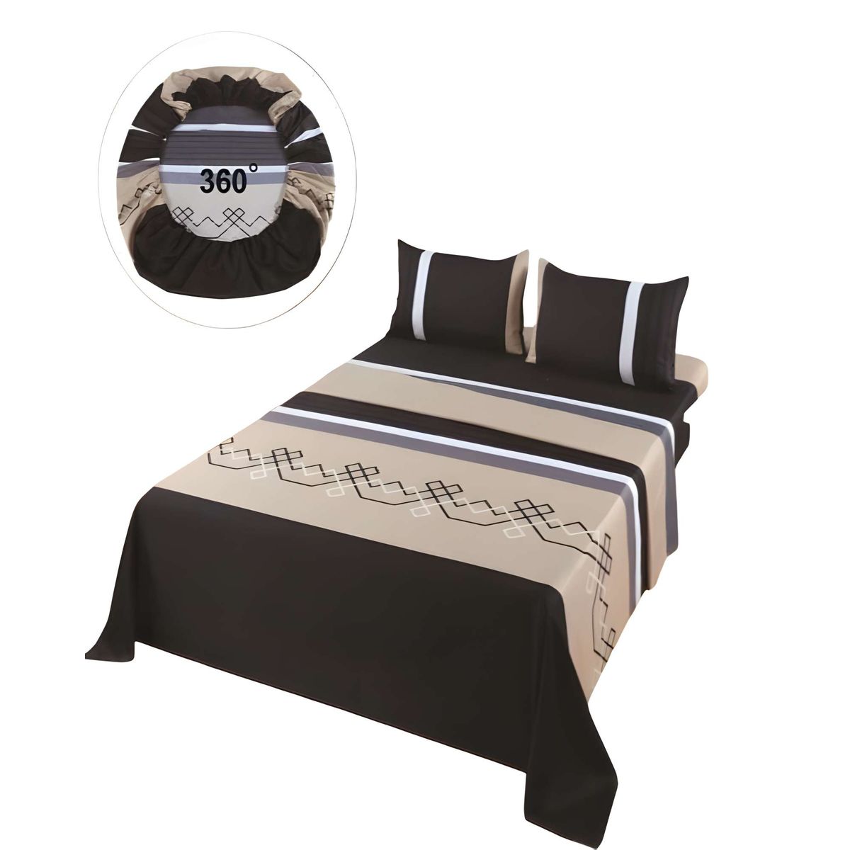 GENERICO - SET DE SABANAS DISEÑO ESTAMPADO 2 PLAZAS NEGRO3