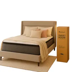SWEET HOGAR - Cama europea 2 plazas respaldo + COLCHON premium resorte pocket 28 cm grosor