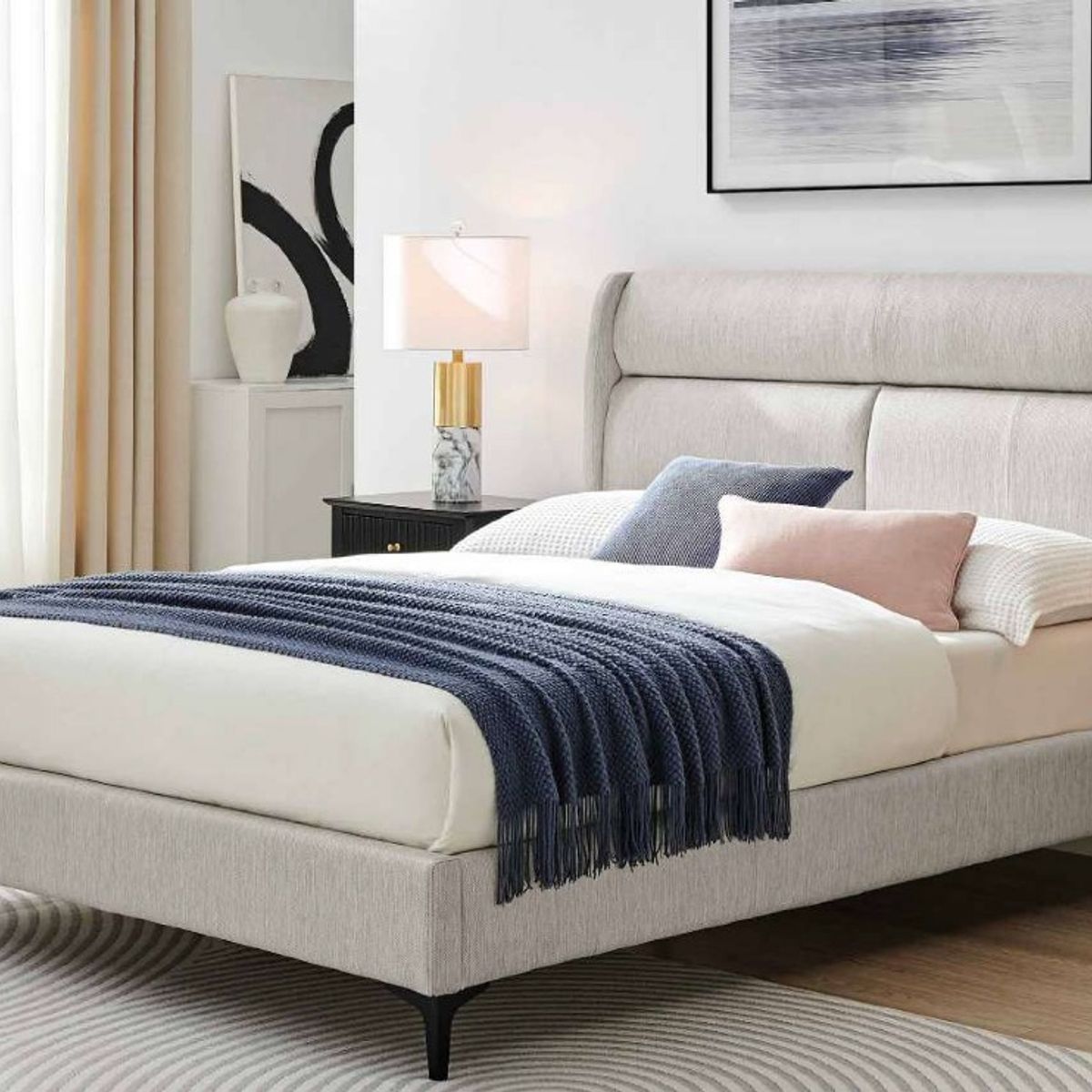 SWEET HOGAR - Cama europea 2 plazas respaldo + COLCHON premium resorte pocket 28 cm grosor