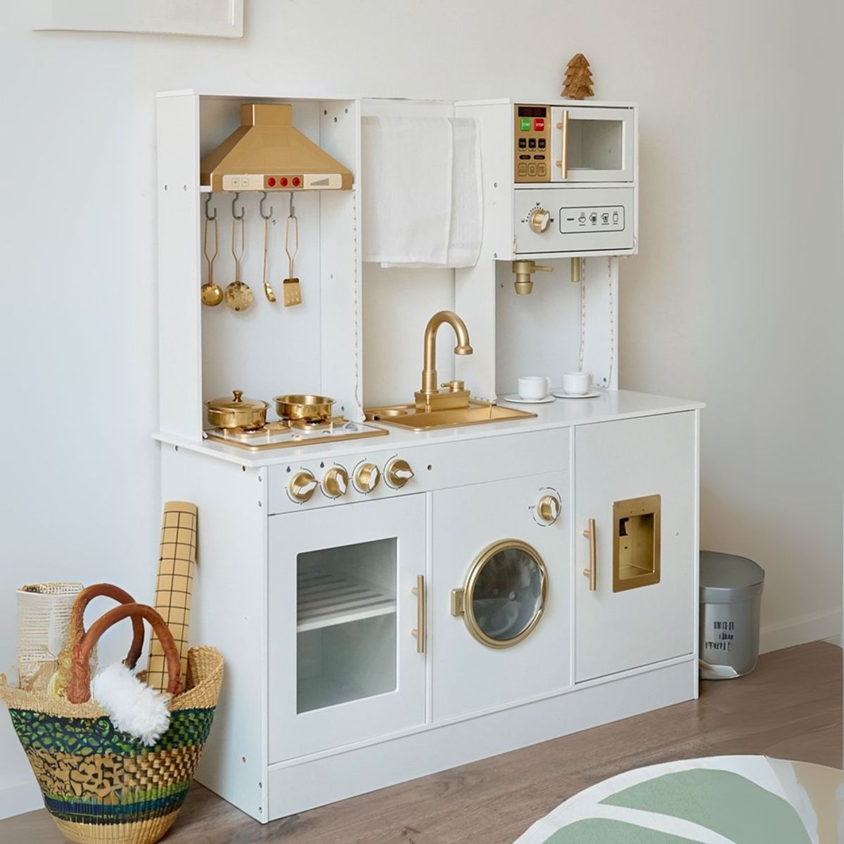 BABYLUNA - Cocina Infantil De Madera Xl Blanca - 8 Funciones Realistas