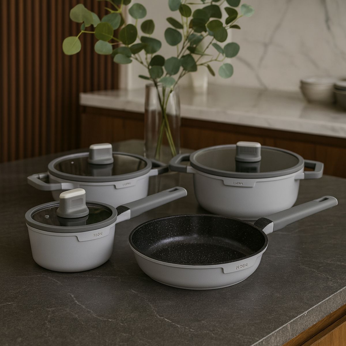 KITCHENWARE - BATERIA DE COCINA 7 PIEZAS CHELSEA ALUMINIO FUNDIDO GRIS