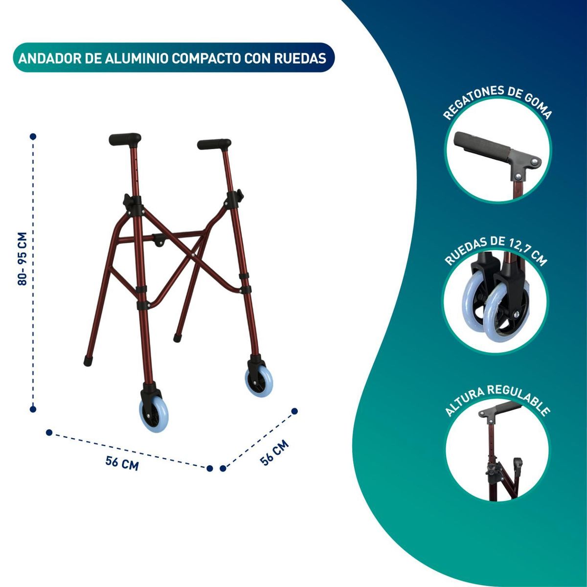 GLOMED - Andador de Aluminio Compacto con Ruedas