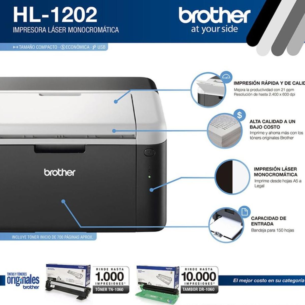 Impresora Láser Brother HL-1202, marca BROTHER - Foto 2