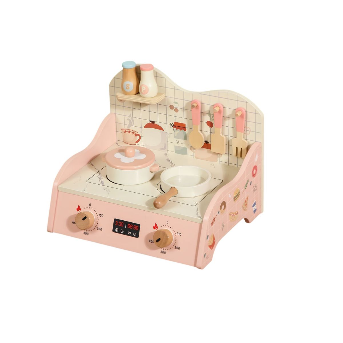 BABYLUNA - Cocina De Juguete De Madera Didáctica y con Accesorios