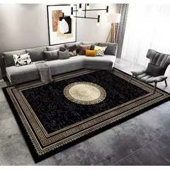GENERICO - ALFOMBRA NEGRA PATRON GRIEGO BORDES DORADO 200X240 MP