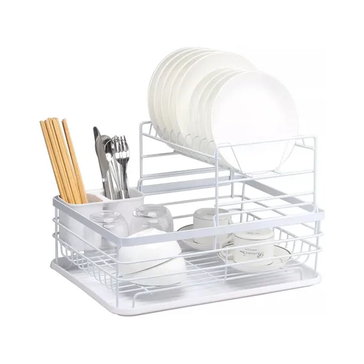 GENERICO - Secaplatos 2 Niveles Escurridor Blanco Acero Inoxidable.