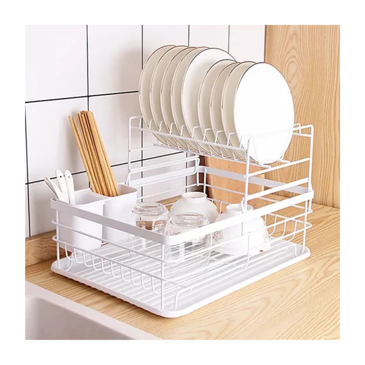 GENERICO - Secaplatos 2 Niveles Escurridor Blanco Acero Inoxidable.