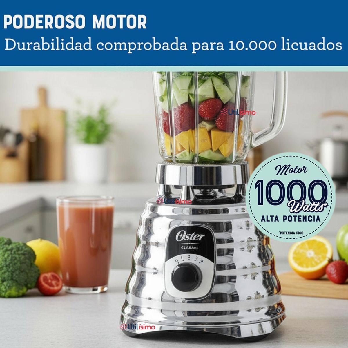 OSTER - Licuadora Oster® cromo, perilla ergonómica 3 velocidades BLST4655