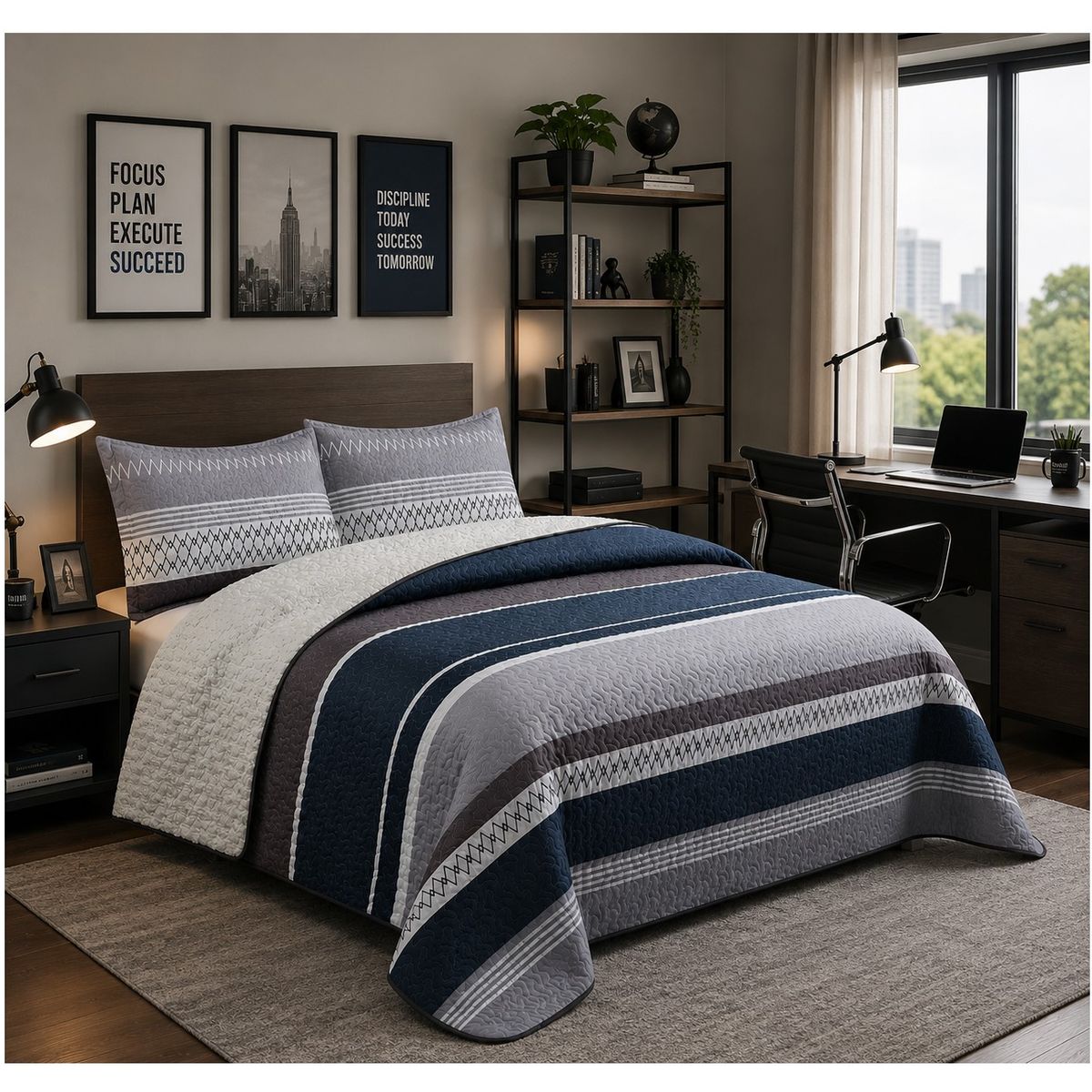 COMPRAPO - Cubrecama Quilt Juvenil Sherpa 1.5 Pza. Modelo Urban Gray and Blue