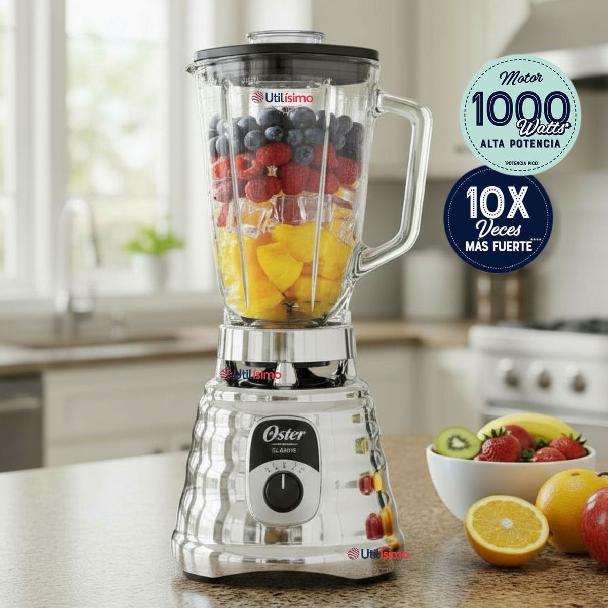 OSTER - Licuadora Oster® cromo, perilla ergonómica 3 velocidades BLST4655