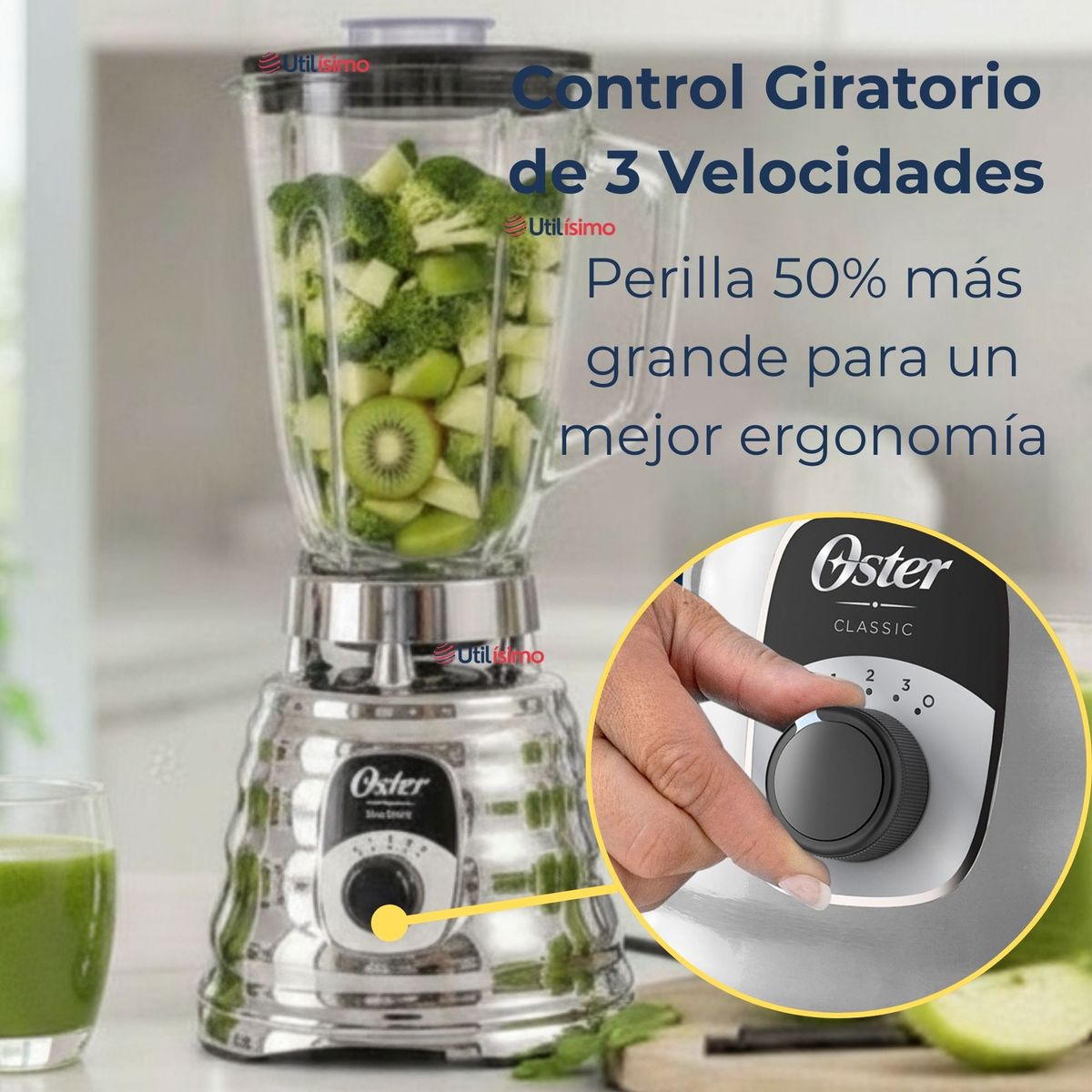 OSTER - Licuadora Oster® cromo, perilla ergonómica 3 velocidades BLST4655