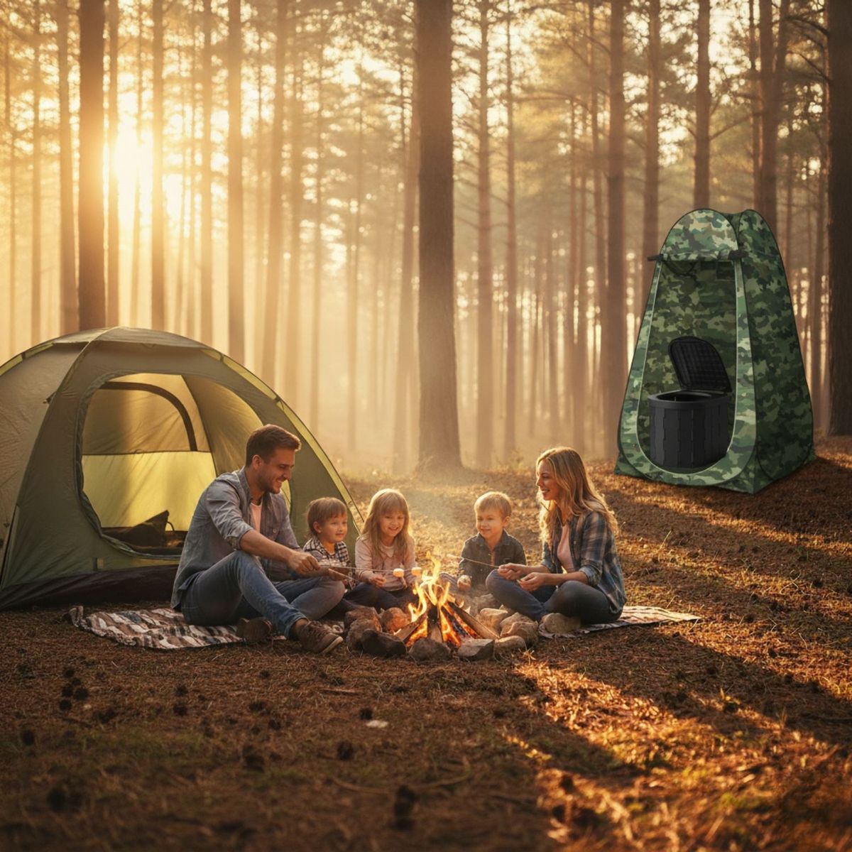 BABYLUNA - Set Esencial 3 En 1 Para Camping - Baño, Cambiador, Ducha Camuflado