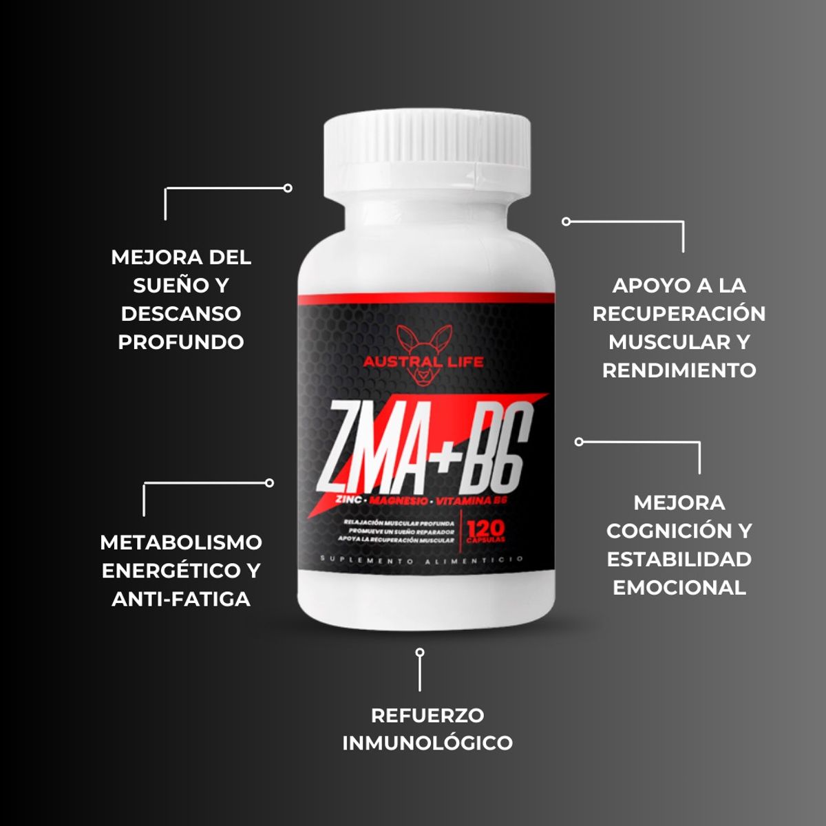 AUSTRAL LIFE - Zma + B6 Zinc Magnesio 120 Cápsulas - Austral Life