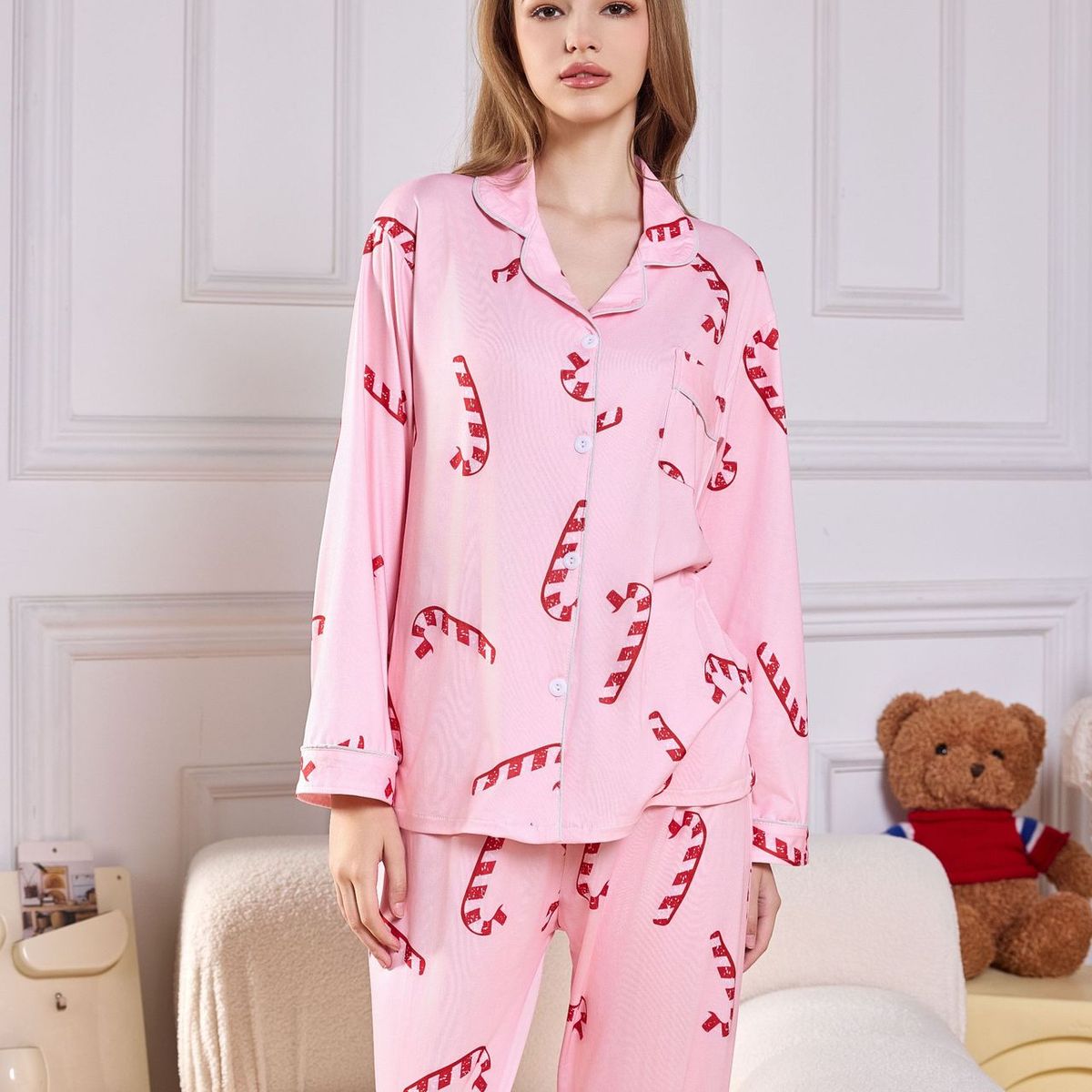 VELVET - Pijama Largo Emily Rosado Mujer