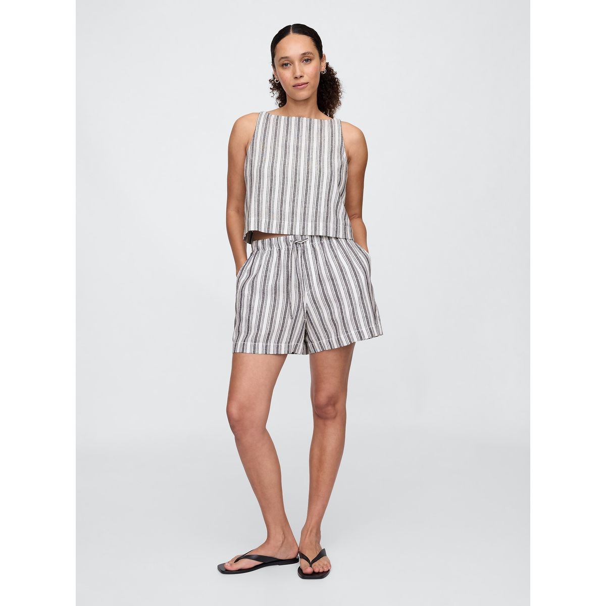 GAP - Short Mujer 4" Lino Striped Blanco Gap